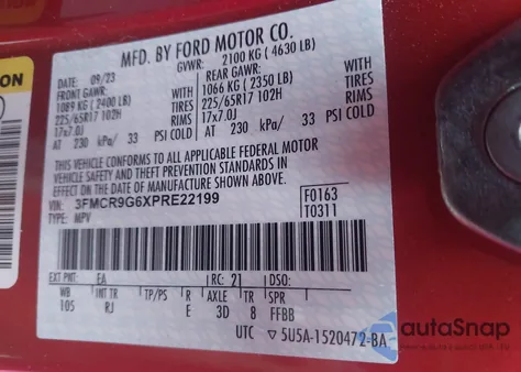 2023 Ford Bronco Sport Heritage from USA, damaged, VIN 3FMCR9G6XPRE22199